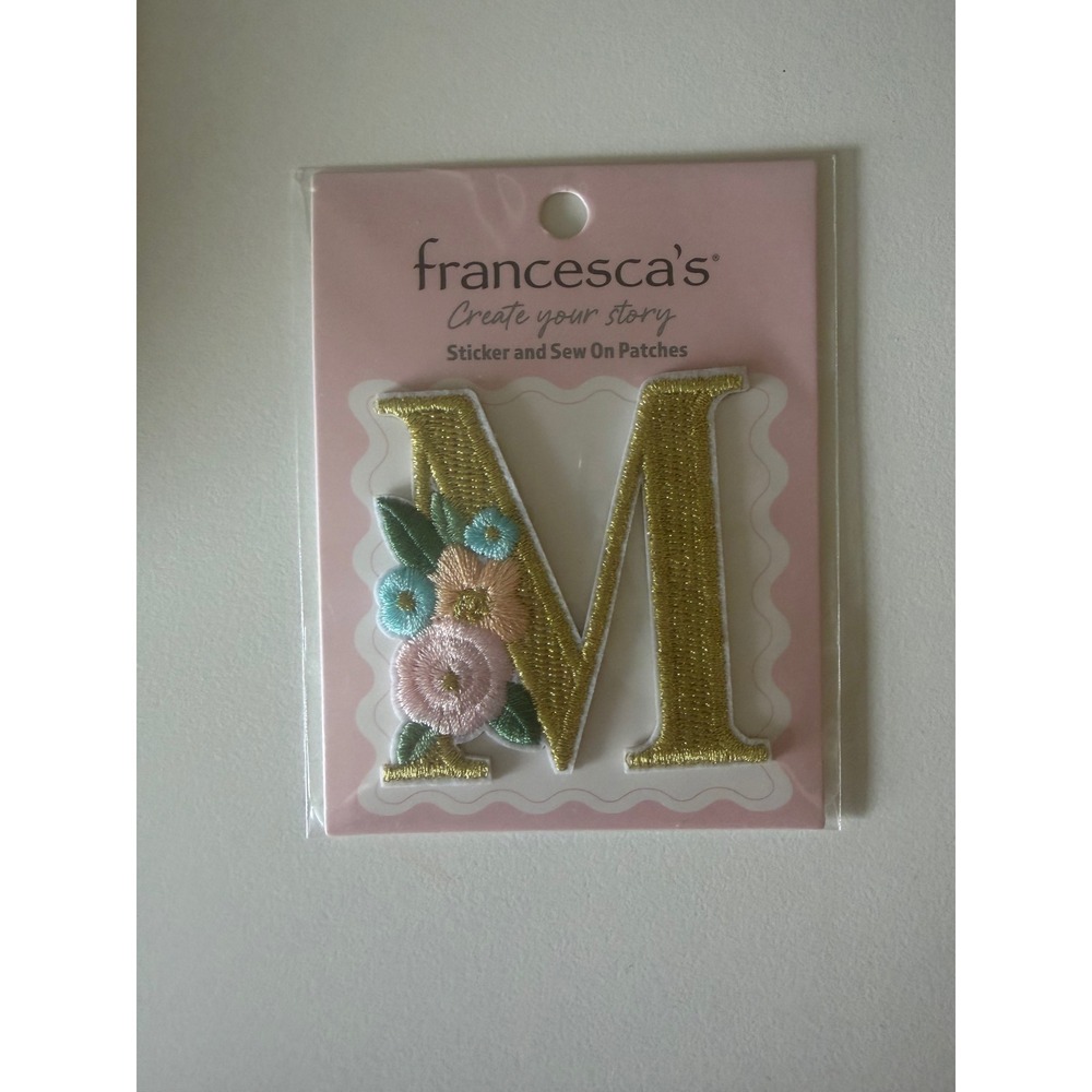 Francesca's Floral Gold Metallic Letter M Sticker and Sew On Patch New